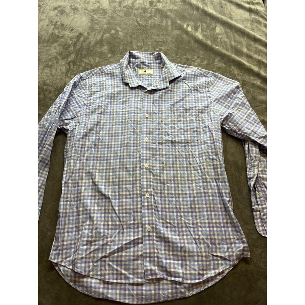 Southern Pines Shirt Mens Medium Purple Green Plaid Long Sleeve Button‎ Up
